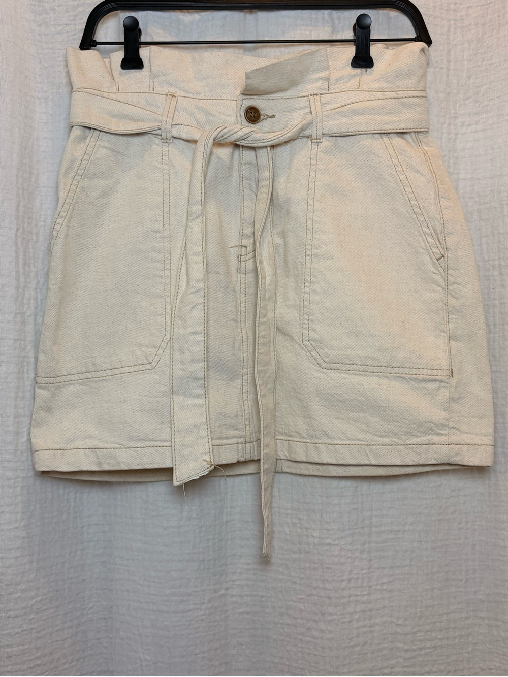 Free People Splendor in the Grass Paperbag Denim Mini Skirt - Cream (Size 8)